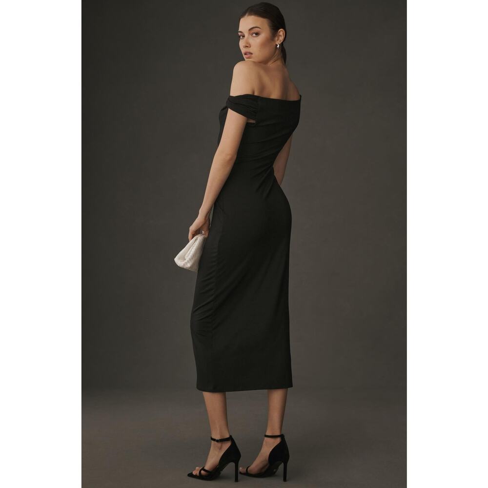 New Reformation Jamen Knit Dress Black Off The Shoulder Two Way Sleeve Sz L - Picture 3 of 10